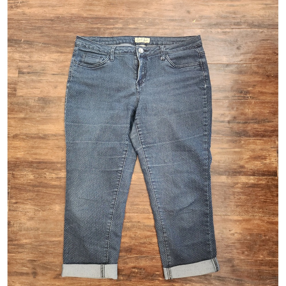 Earl Jean Polka Dot Cropped Jeans Womens 10 Blue Denim Stretch Capri Cuffed Pant